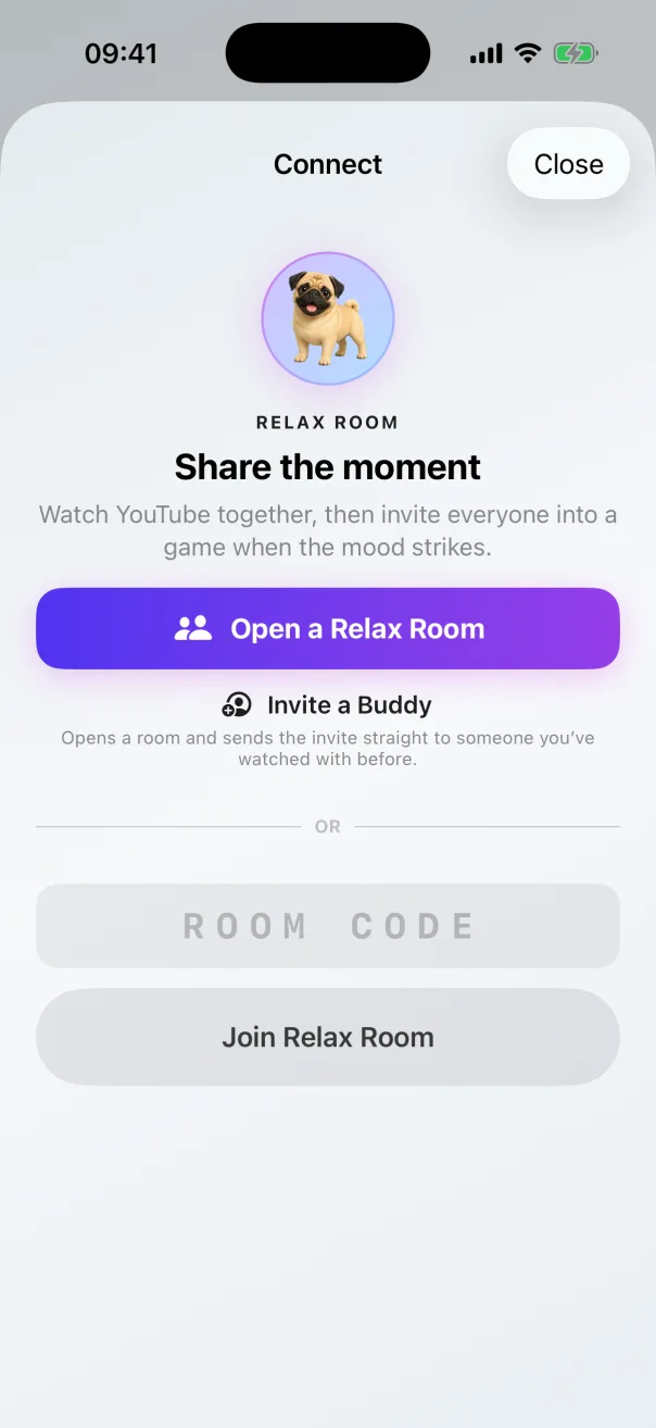 Opening or joining a shared Relax Room in Lume Flow